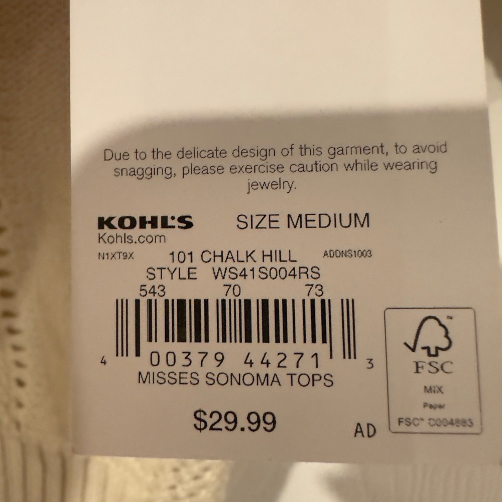 Sonoma Goods For Life Women Medium Chalk Hill Pointelle Knit Cardigan WS41S004RS - Picture 6 of 7